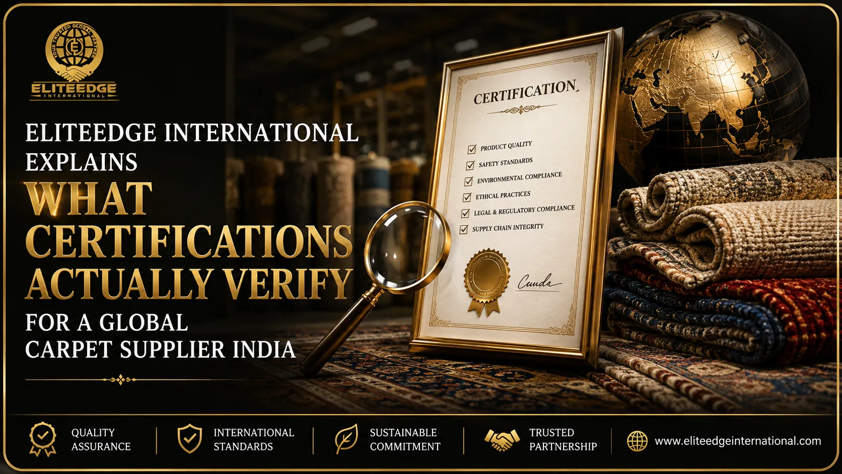 Global carpet supplier India Eliteedge International certifications ISO OEKO TEX explained