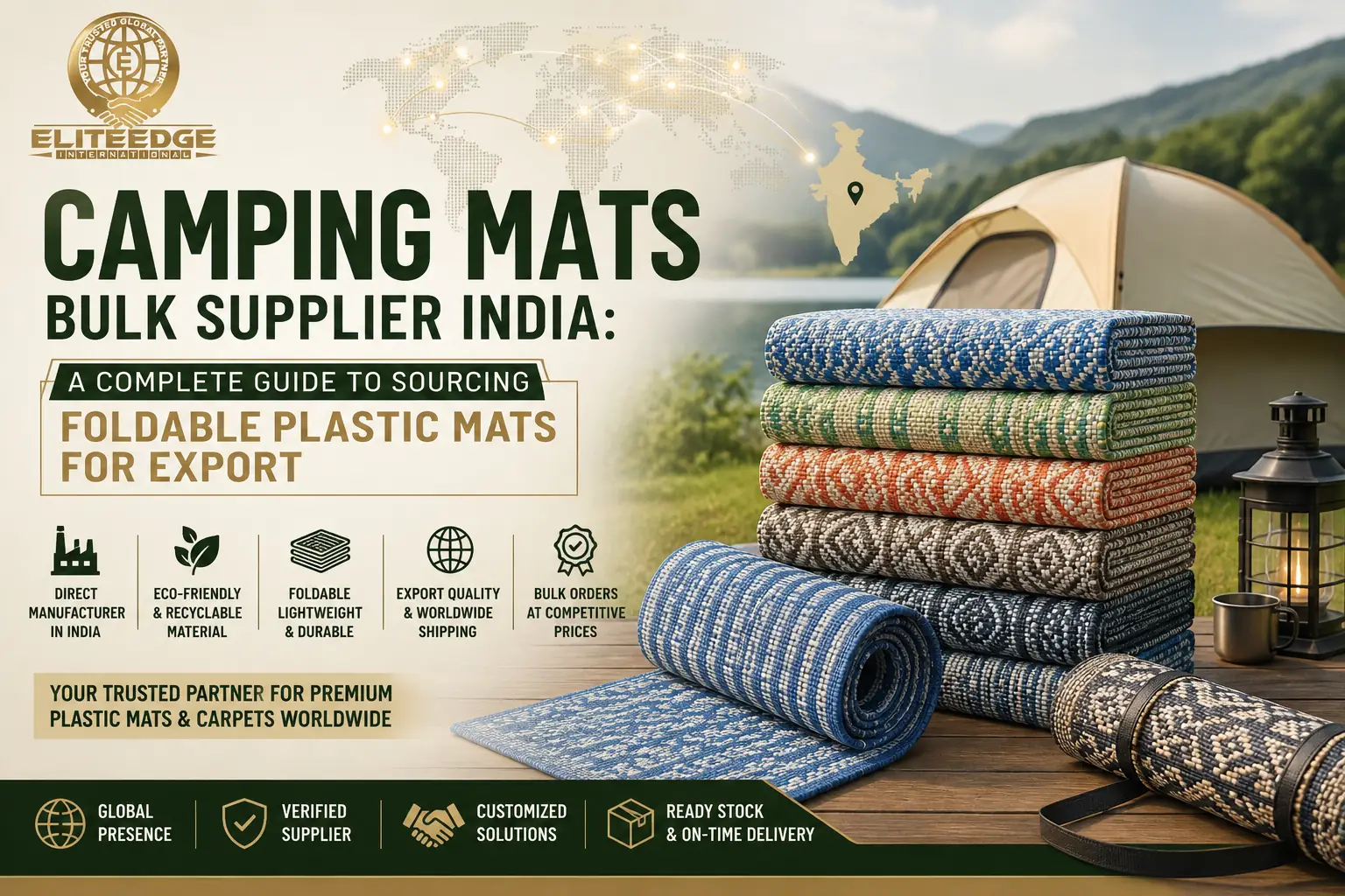 Camping mats bulk supplier India offering foldable plastic mats for export, durable outdoor camping mats, wholesale woven plastic mats, and premium export-quality floor mats.